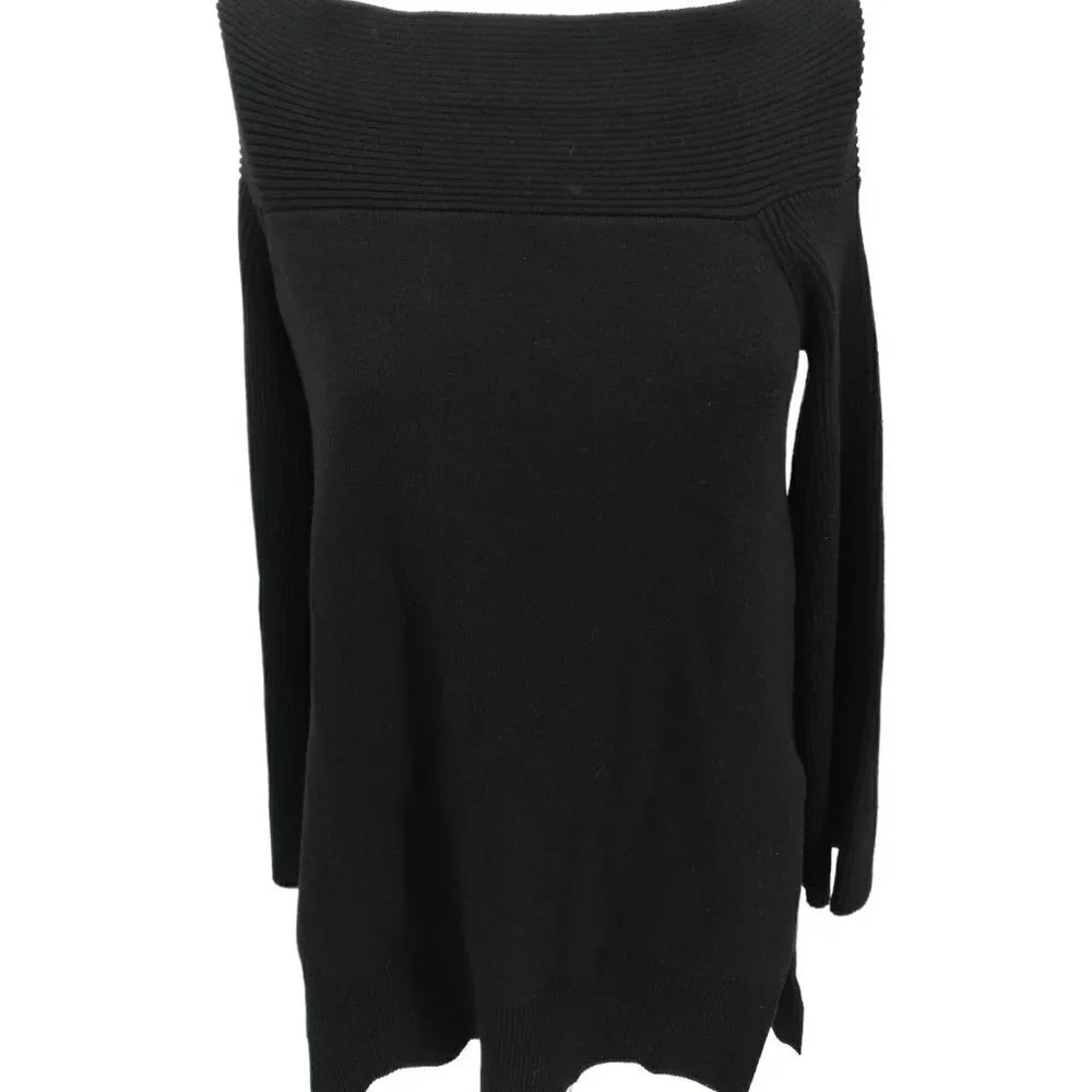 By Anthropologie Black Long Sleeve Boat Neck Tunic Sweater Size S Bell Sleeve - Picture 7 of 14